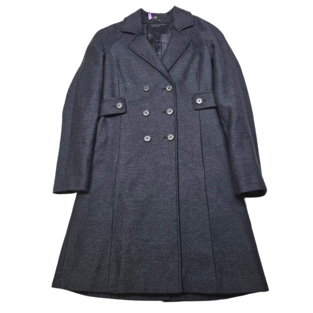 Theory Double Breasted Wool‎ Coat Women XS Petite Charcoal Gray